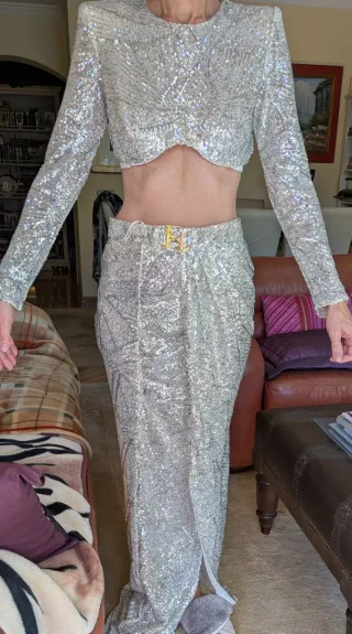 Conjunto de fiesta lentejuelas plateadas