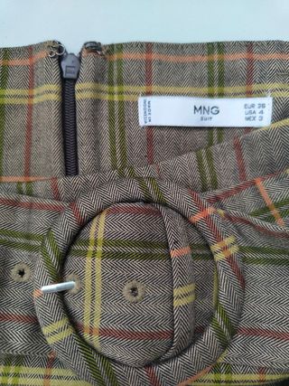 Minifalda Zara Beige Lunares + Mango Marrón Cuadro