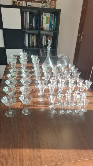 Juego Copas Cristal Grabado Vintage. 55 piezas