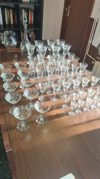 Juego Copas Cristal Grabado Vintage. 55 piezas