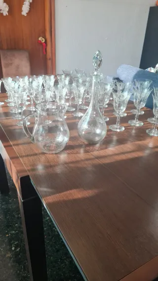 Juego Copas Cristal Grabado Vintage. 55 piezas