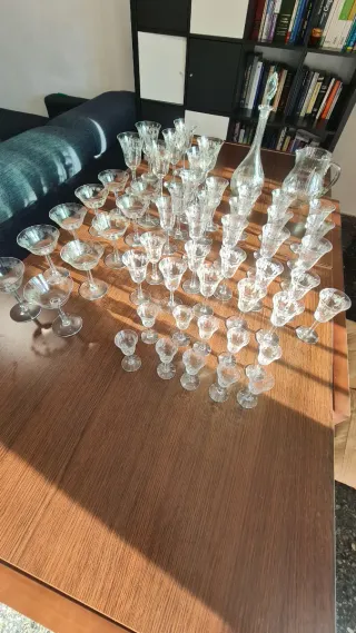 Juego Copas Cristal Grabado Vintage. 55 piezas