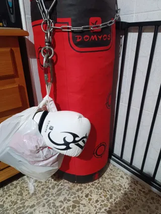 Saco de boxeo y guantes