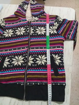 Chaqueta abrigada borreguito estampado étnico S