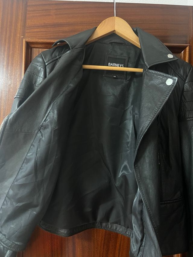 Chaqueta de Piel Negra Barneys Talla M