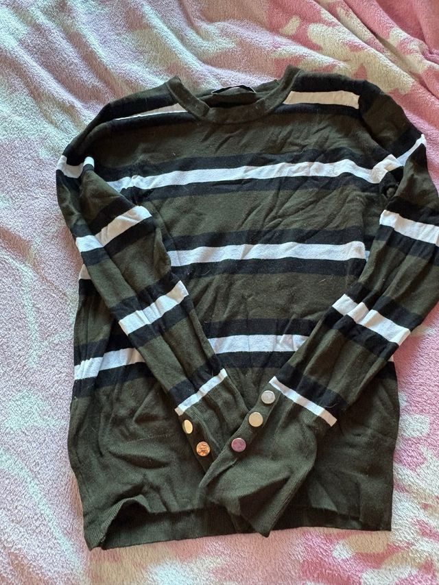 Jersey Zara Rayas Verde Blanco