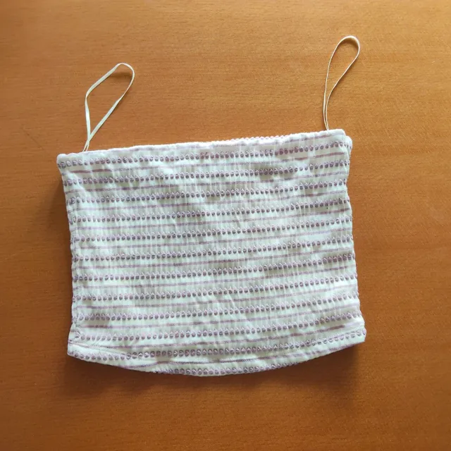 Top noon bandeau blanco con rayas rosas