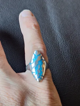 Anillo artesano Plata y esmalte Turquesa, unico!