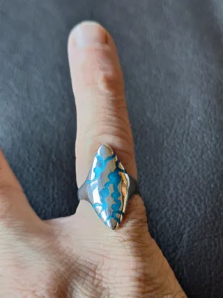 Anillo artesano Plata y esmalte Turquesa, unico!