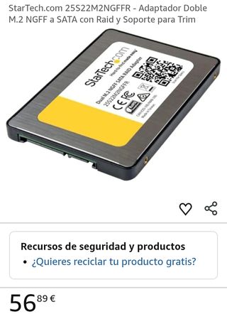 Adaptador Doble M.2 NGFF a SATA 2,5" RAID