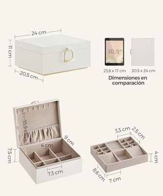 SONGMICS JBC165W01 Joyero 2 Capas, Joyero con Asa
