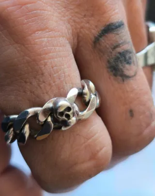 Anillo artesano cadena esclava calavera plata,unic