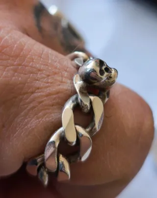 Anillo artesano cadena esclava calavera plata,unic