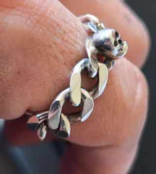 Anillo artesano cadena esclava calavera plata,unic