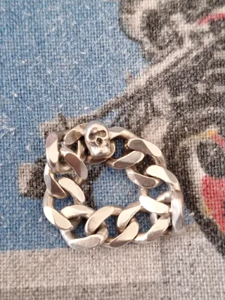 Anillo artesano cadena esclava calavera plata,unic