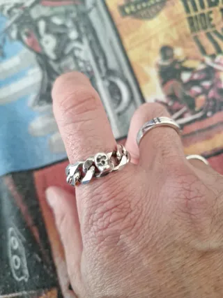 Anillo artesano cadena esclava calavera plata,unic