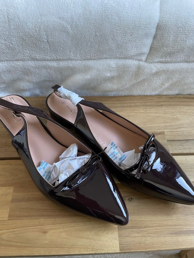 Zapatos planos charol mujer marrones talla 44