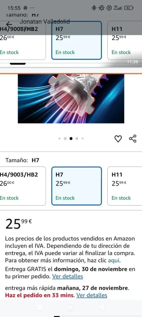 Bombillas LED Coche H7 PAERKU