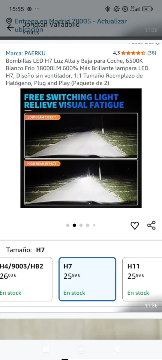 Bombillas LED Coche H7 PAERKU