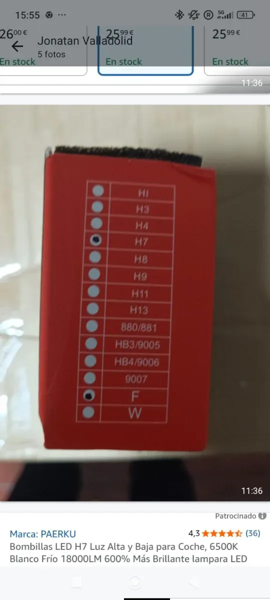 Bombillas LED Coche H7 PAERKU