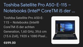 Portátil Toshiba Satellite Pro A50-E 8/256GB 15.6"