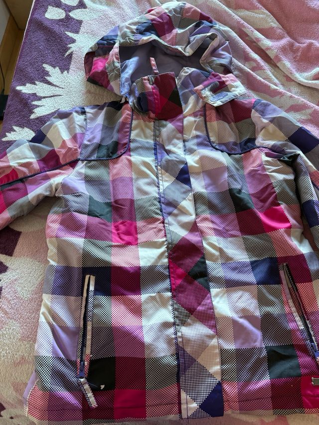 Abrigo cuadros rosa y morado