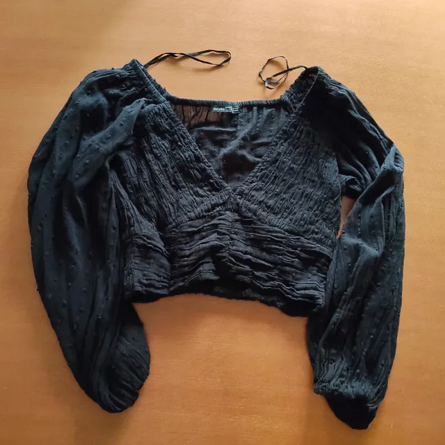 Top Bershka Negro Manga Larga XS