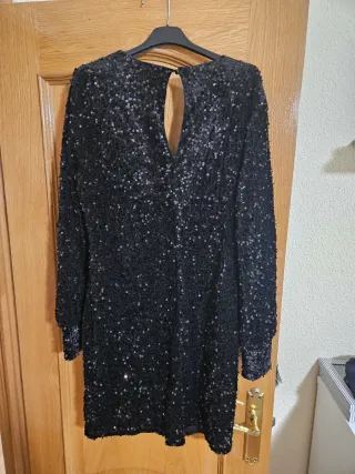 Vestido fiesta lentejuelas negro Kiabi Talla L
