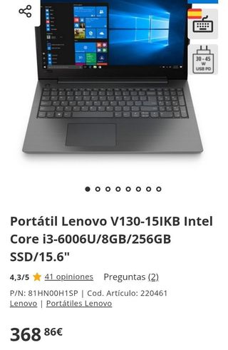 Portátil Lenovo V130-15IKB i3-6006U 4/256GB 15,6"