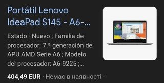 Portátil Lenovo S145-15AST 15.6" 4/128GB SSD