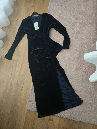 Vestido Zara azul terciopelo largo