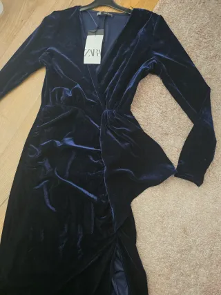 Vestido Zara azul terciopelo largo