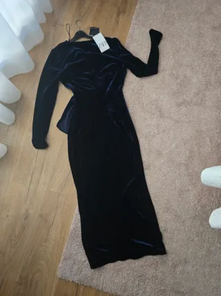 Vestido Zara azul terciopelo largo