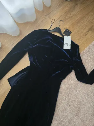 Vestido Zara azul terciopelo largo