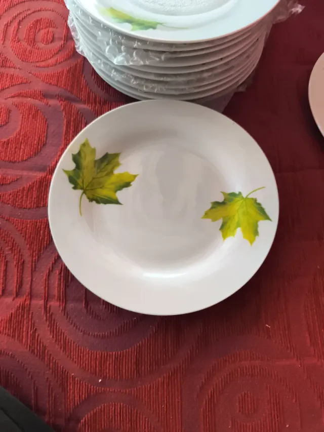 Jogo de louça de porcelana com folhas verdes 12 unidades