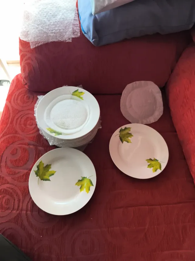 Jogo de louça de porcelana com folhas verdes 12 unidades