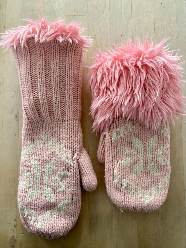 Manoplas Mitones H&M Rosas con Pelo