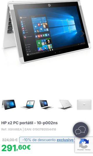 Portátil convertible HP x2 10-p002ns 10.1" 2/32GB