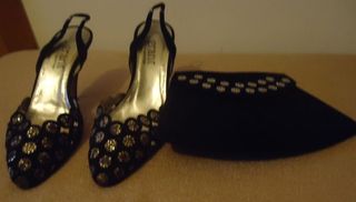Conjunto bolso y zapatos ante con brillantes
