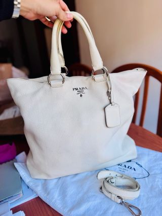 Bolso de piel Prada Beige/Blanco