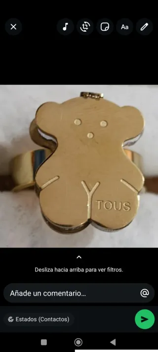 Anillo Tous Oso Dorado y Plateado Acero inoxidable