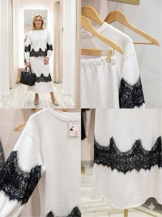 Conjunto dos piezas encaje blanco y negro