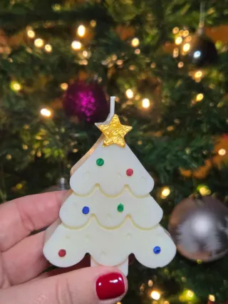 Vela árbol de Navidad dorado y multicolor