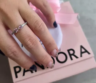 Anillo Lazo Corazón Rosa Plata