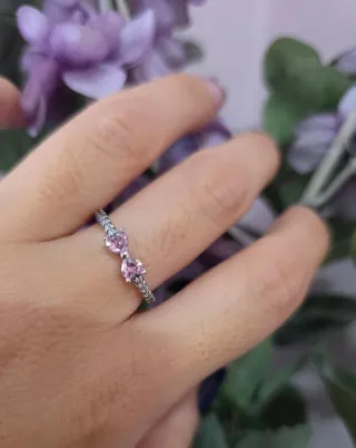 Anillo Lazo Corazón Rosa Plata