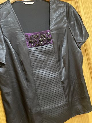 Top fiesta SINTESIS negro pedrería talla 44 Satén