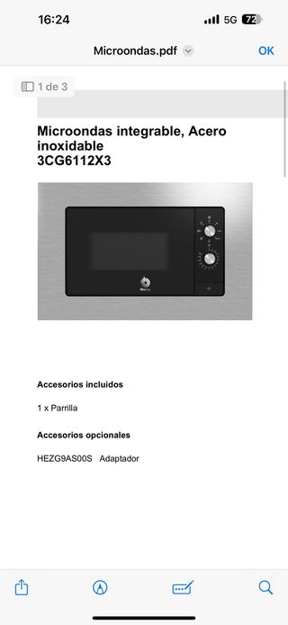 Microondas integrable Balay Acero Inoxidable