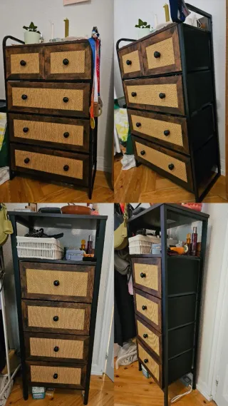 2 Comodini Rustici in Metallo, Legno e Vimini