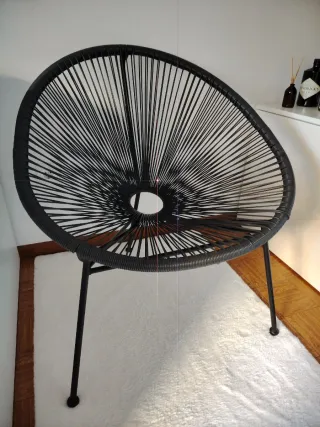 Poltrona Aço e Vime Sintético Preta