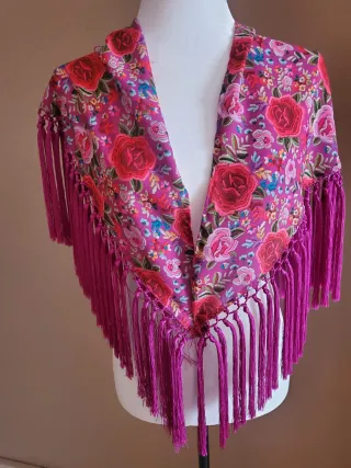 Mantoncillo Flamenco Flores Rosa